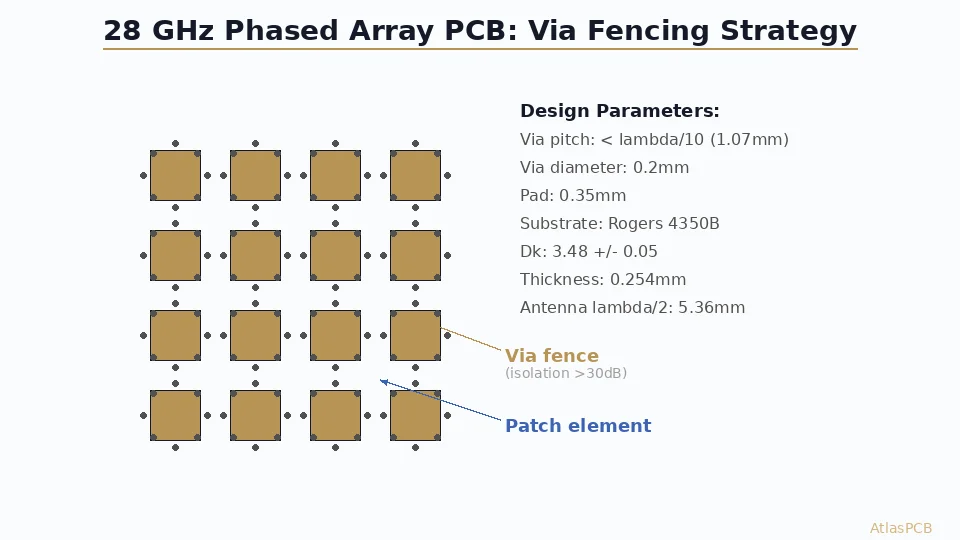 5G Antenna PCB Fabrication: Via Fencing and Material Strategy for 28 GHz Phased Arrays
