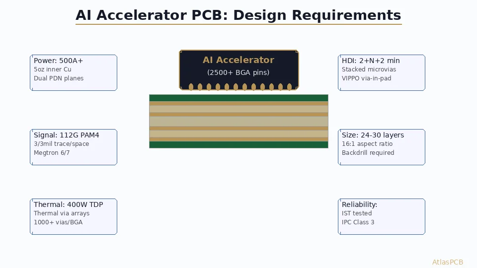 PCB Requirements for AI Accelerator Hardware: Layer Count, Power Delivery, and Thermal Design