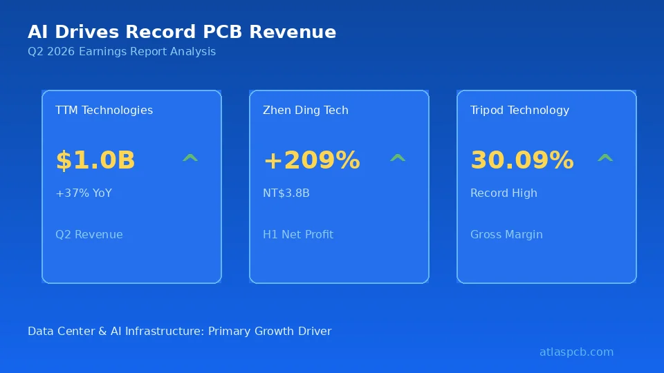 AI Demand Drives Record PCB Revenue: TTM Hits $1B Quarterly, Zhen Ding Profit Surges 209%, Tripod Margins Exceed 30%