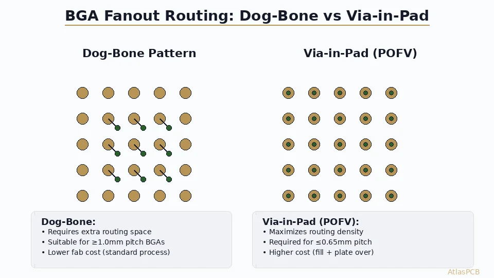 BGA Fanout Routing Strategies: Dog-Bone vs Via-in-Pad Breakout for Fine-Pitch Packages