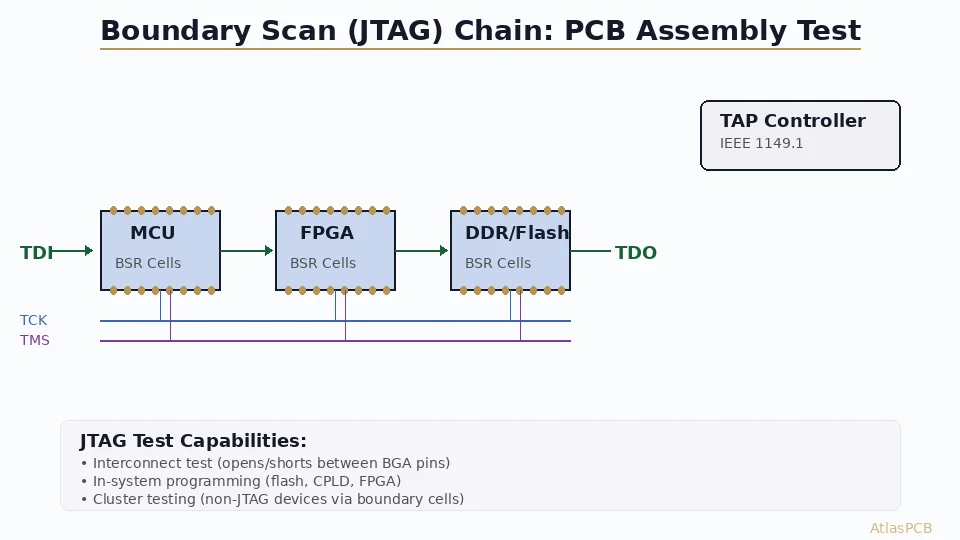 Boundary Scan (JTAG) Testing for PCB Assembly: IEEE 1149.1 Implementation, DFT Guidelines, and Fault Coverage