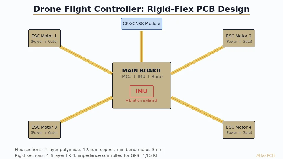 Drone Flight Controller PCB: Rigid-Flex Design for IMU Vibration Isolation and Multi-Band RF Integration