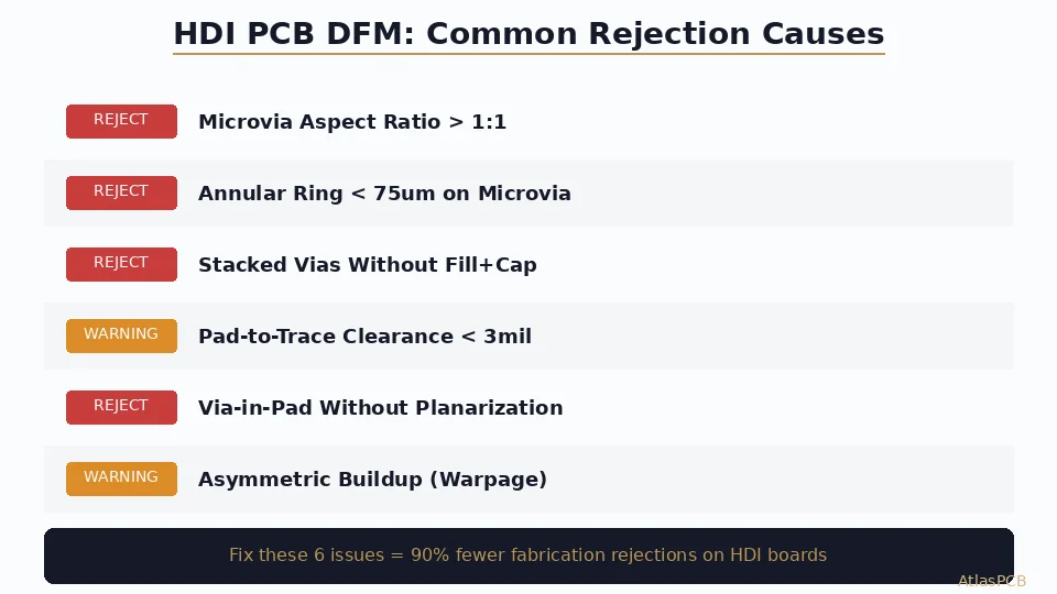 HDI PCB DFM Checklist: 8 Microvia and Stackup Errors That Cause 90% of Fabrication Rejections