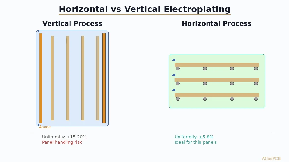 Horizontal vs Vertical Electroplating for PCB: Uniformity, Throughput and HDI Capability