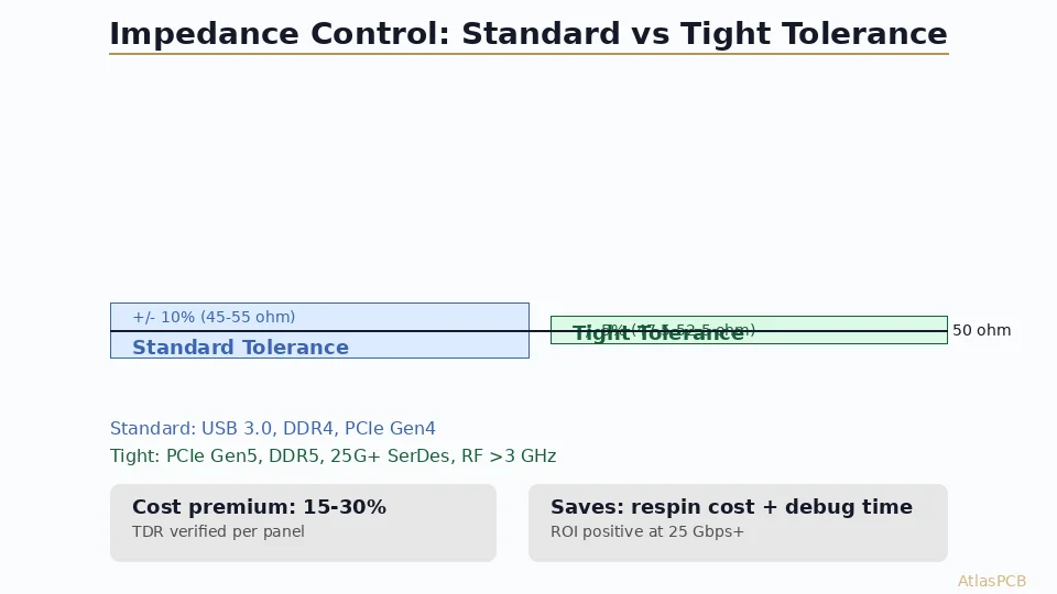 Impedance Controlled PCB: Standard ±10% vs Tight ±5% Tolerance — Cost, Applications, and When You Need Each