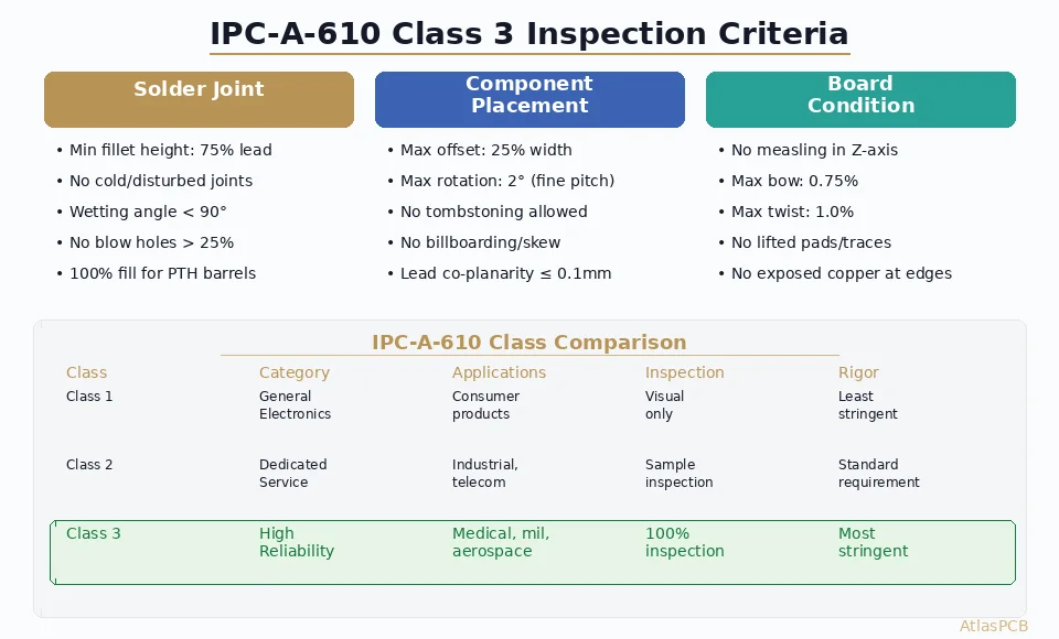 IPC-A-610 Class 3 Inspection: Workmanship Standards for High-Reliability PCB Assembly