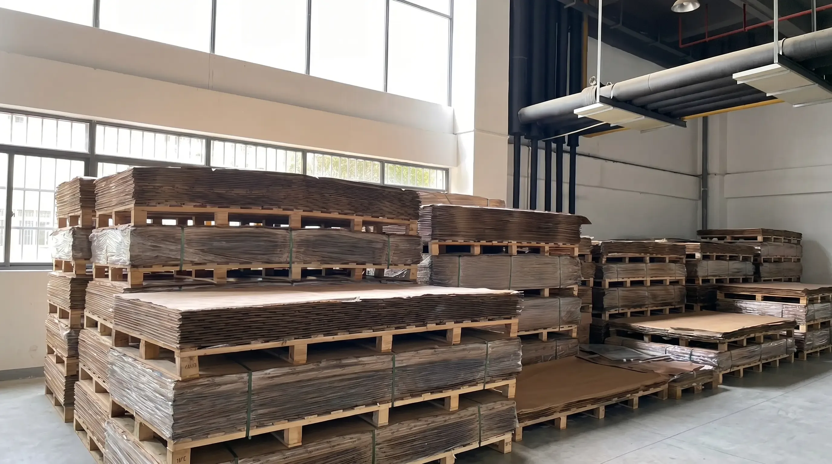 PCB raw material warehouse with copper-clad laminate and prepreg inventory