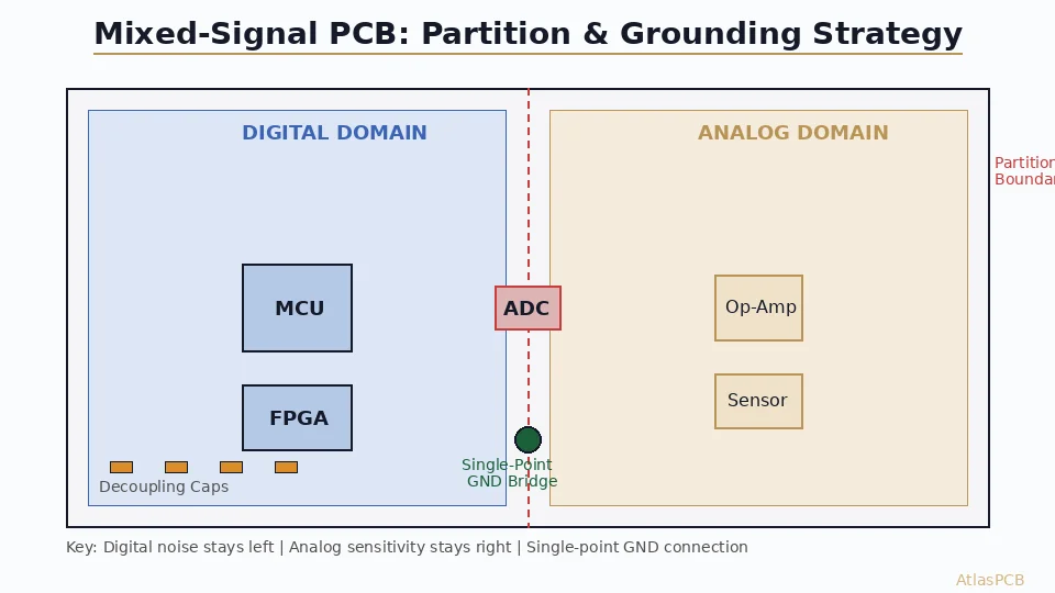 Mixed-Signal PCB Layout: Grounding, Partition Strategies, and Noise Isolation for ADC/DAC Systems