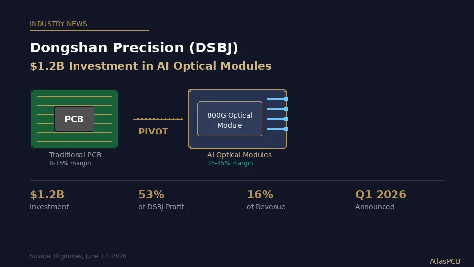 Dongshan Precision (DSBJ) Invests $1.2B in AI Optical Modules: PCB Maker Pivots to Photonics