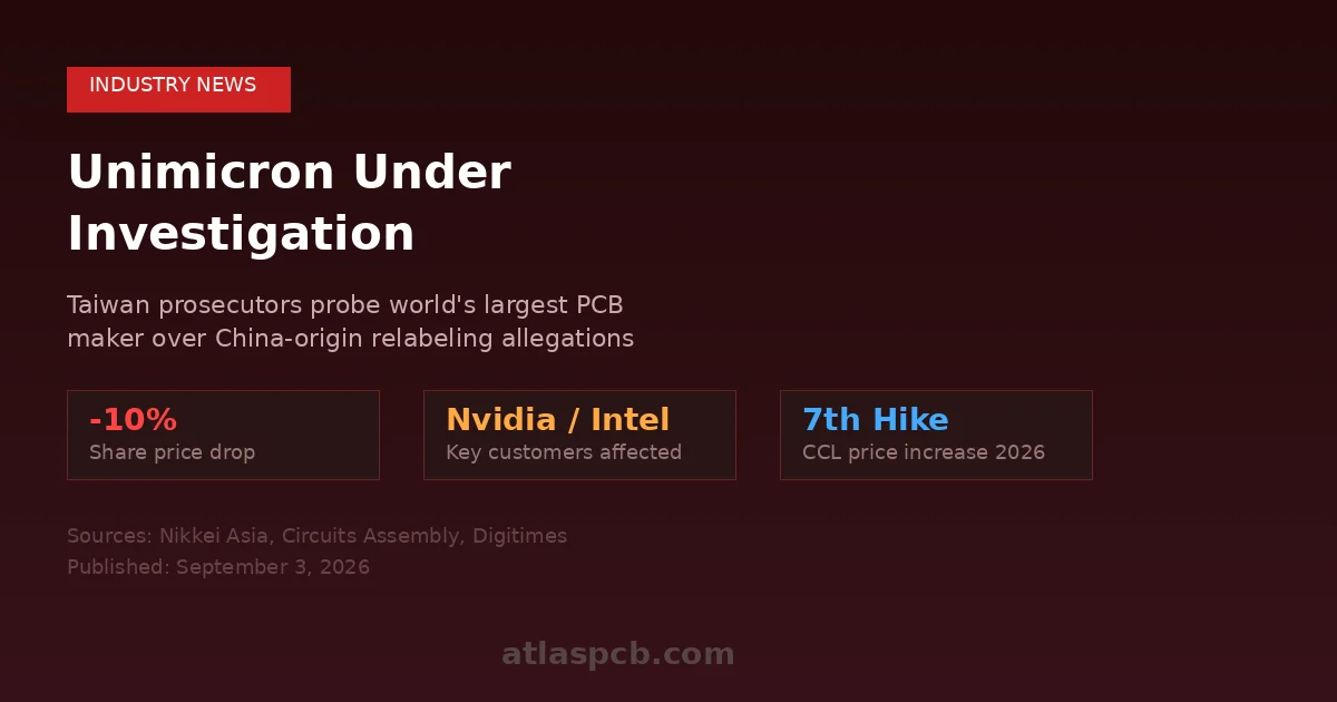 Unimicron Under Investigation for Relabeling China-Made PCBs as Taiwan-Origin, Shares Drop 10%