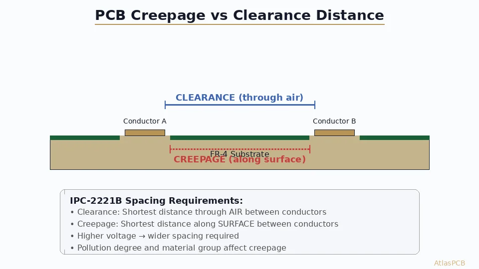 PCB Creepage and Clearance: IPC-2221B High-Voltage Spacing Design Guide