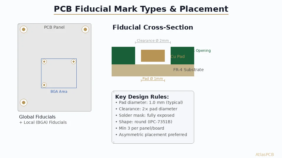 PCB Fiducial Mark Design: Global vs Local Fiducials for Automated Pick-and-Place Assembly