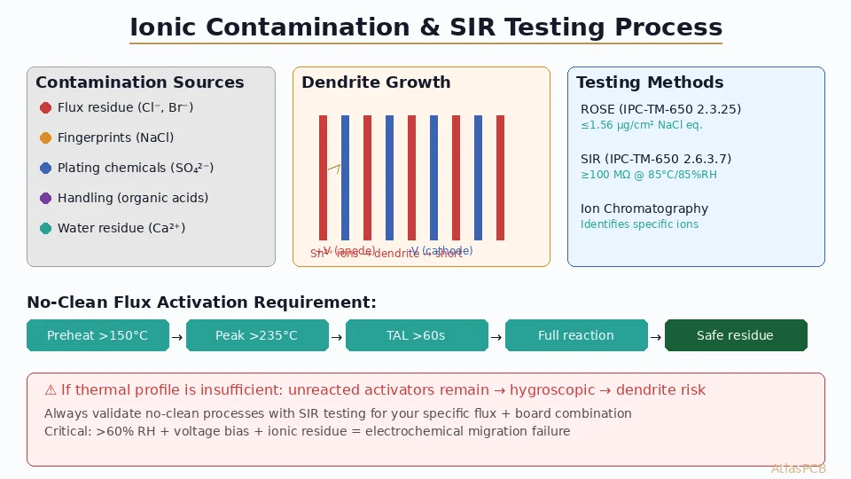 Ionic Contamination Testing for PCB Assembly: No-Clean Flux Residue, SIR, and IPC-J-STD-001 Compliance