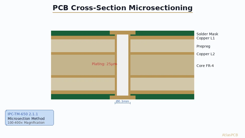 PCB Microsectioning and Cross-Section Analysis: IPC-TM-650 Methods for Via Plating and Registration Inspection