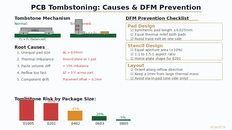 PCB Tombstoning: Causes, Prevention & DFM Design Checklist