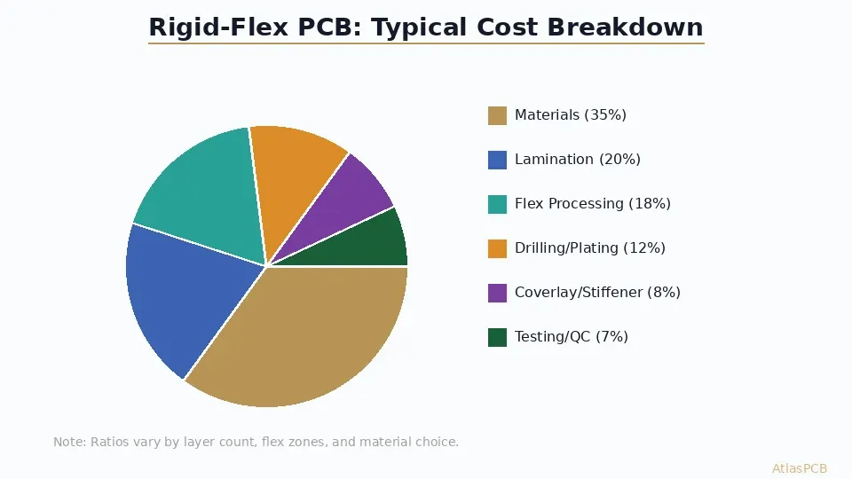 Rigid-flex PCB cost breakdown pie chart