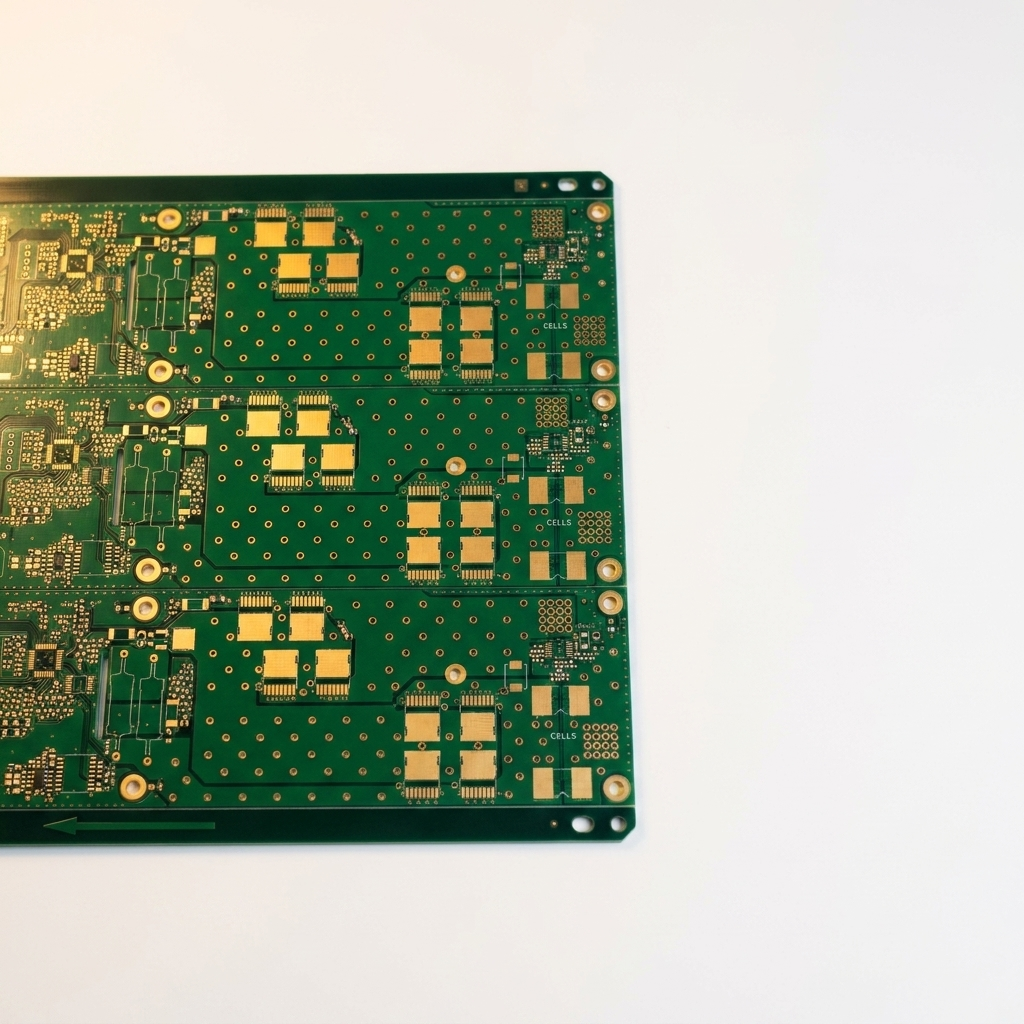 Green FR-4 panelized PCB production panel with gold ENIG pads