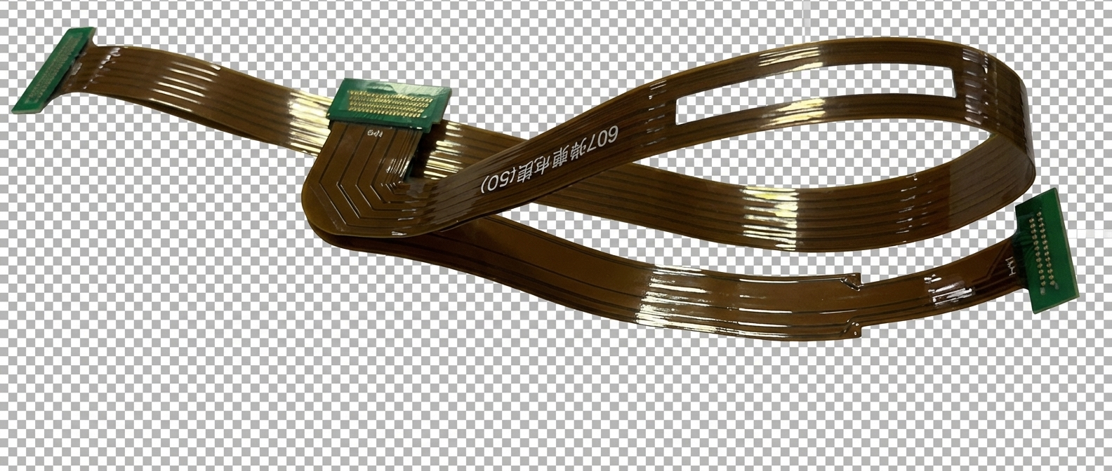 Rigid-flex PCB showing flexible polyimide cable with connectors