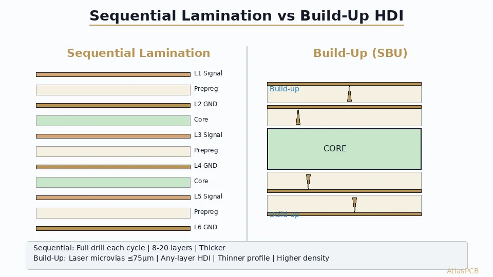 Sequential Lamination vs Build-Up HDI: Choosing the Right Process for High-Density PCB Design