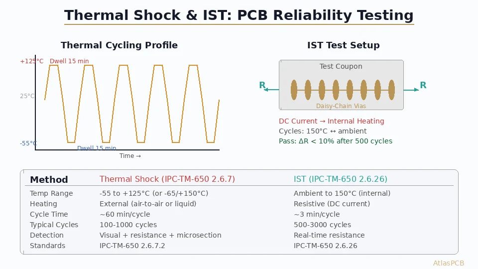 Thermal Shock Testing and IST for PCB Reliability: IPC-TM-650 Methods, Failure Modes, and Pass Criteria