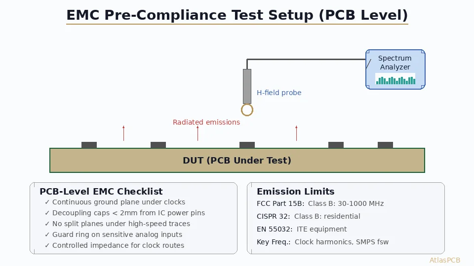 EMC pre-compliance test setup with near-field probing