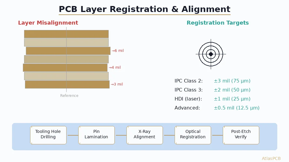 PCB layer registration and alignment tolerance diagram
